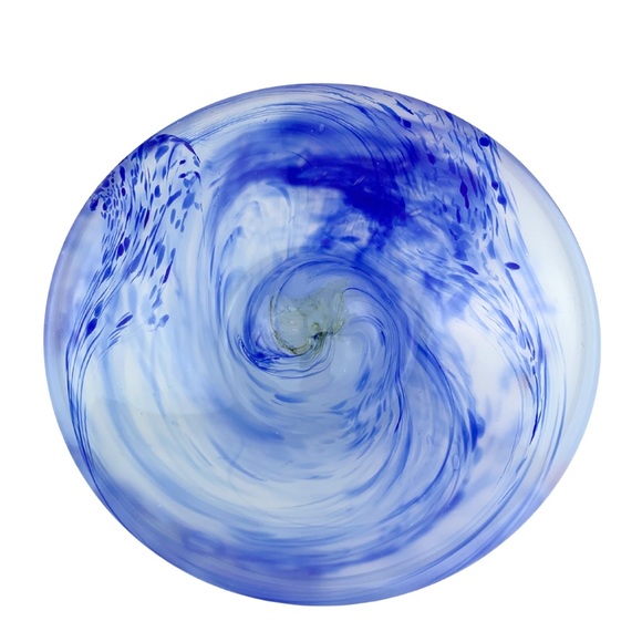 Hand blown Swung Glass Vase Blue Watercolor Design - Picture 5 of 7